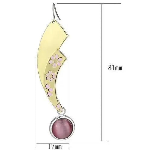 Alamode Gold+Rhodium Iron Earrings with Synthetic Cat Eye in Rose - Alamode - Flyclothing LLC