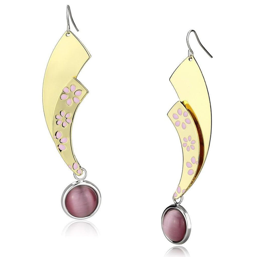 Alamode Gold+Rhodium Iron Earrings with Synthetic Cat Eye in Rose - Alamode