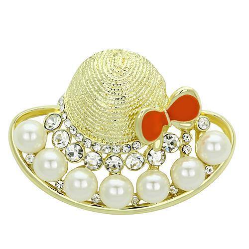 Alamode Flash Gold White Metal Brooches with Synthetic Pearl in White - Alamode