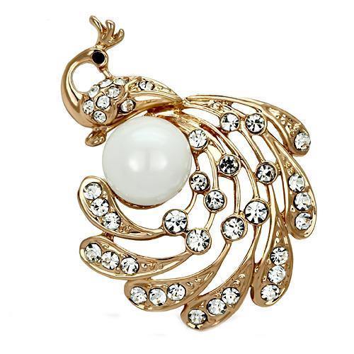 Alamode Flash Rose Gold White Metal Brooches with Synthetic Pearl in White - Alamode