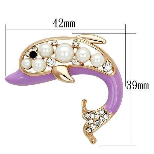 Alamode Flash Rose Gold White Metal Brooches with Synthetic Pearl in White - Alamode