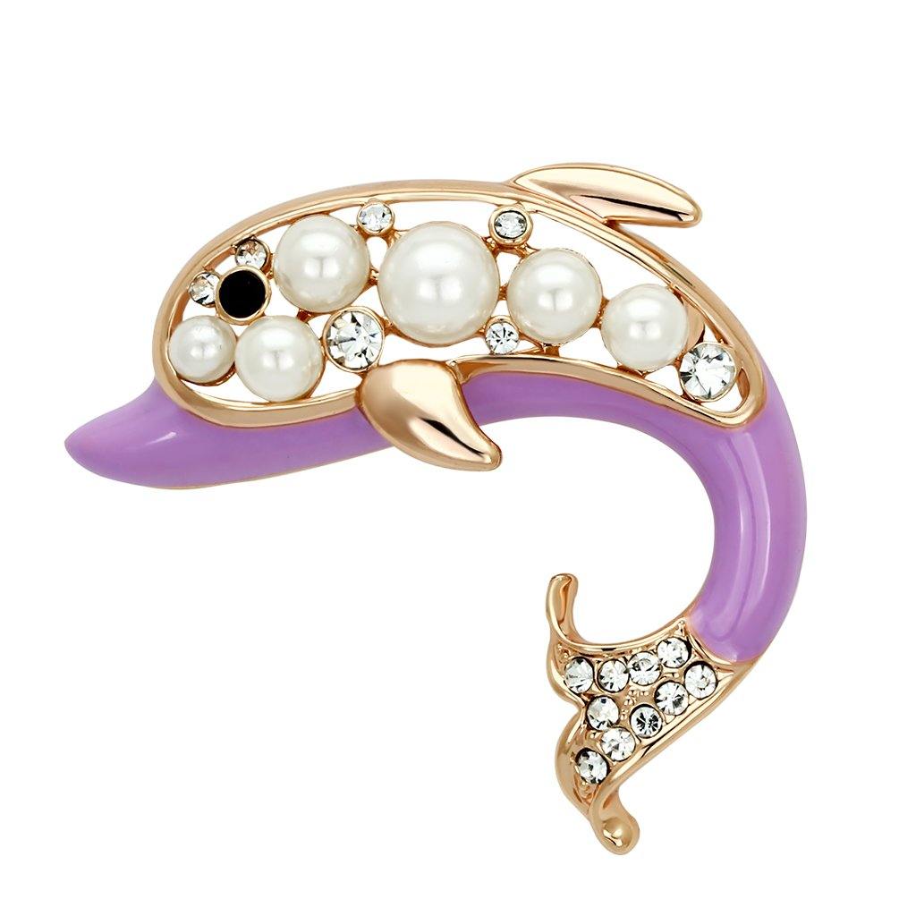 Alamode Flash Rose Gold White Metal Brooches with Synthetic Pearl in White - Alamode