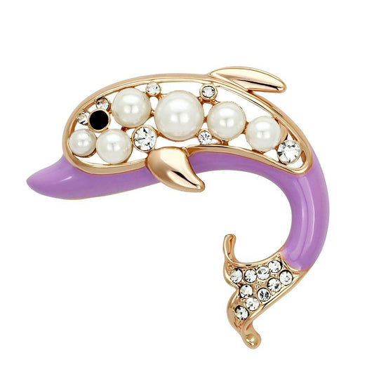 Alamode Flash Rose Gold White Metal Brooches with Synthetic Pearl in White - Alamode