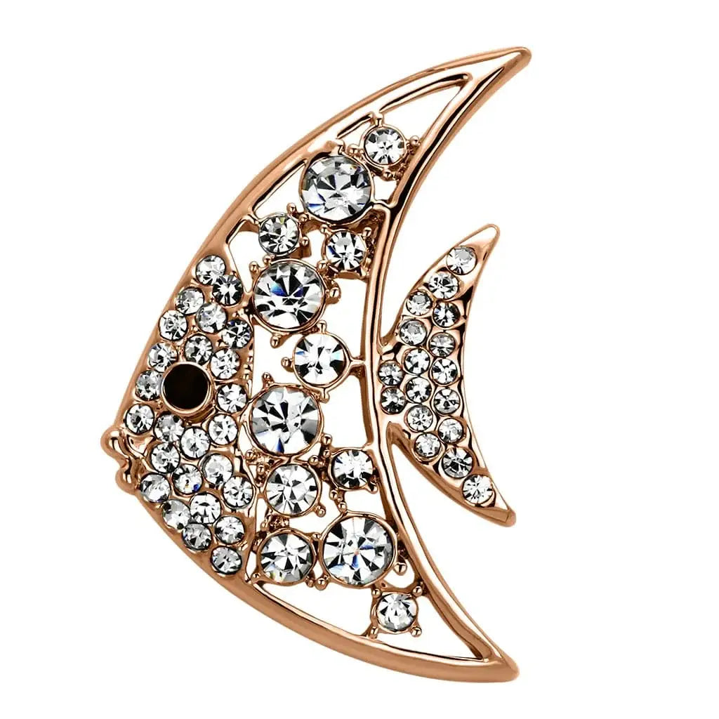 Alamode Imitation Rhodium White Metal Brooches with Top Grade Crystal in Clear - Alamode - Flyclothing LLC