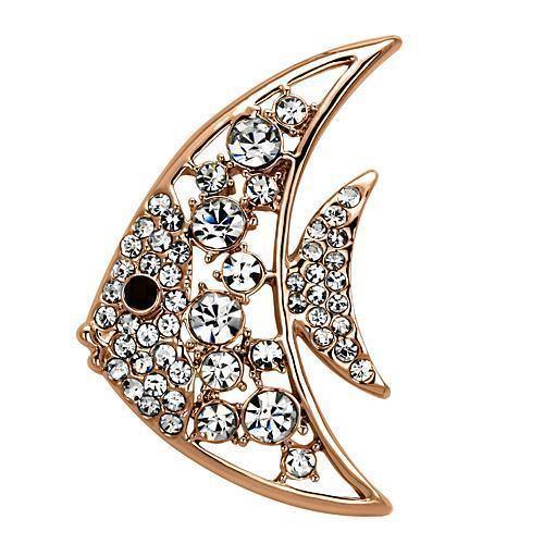 Alamode Flash Rose Gold White Metal Brooches with Top Grade Crystal in Clear - Alamode