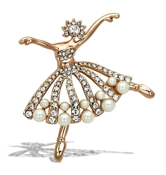 Alamode Flash Rose Gold White Metal Brooches with Synthetic Pearl in White - Alamode