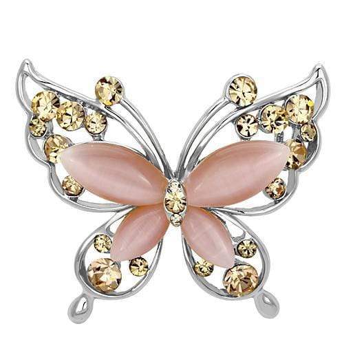 Alamode Imitation Rhodium White Metal Brooches with Synthetic Cat Eye in Light Rose - Alamode - Flyclothing LLC
