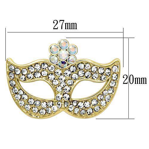 Alamode Flash Gold White Metal Brooches with Top Grade Crystal in Aurora Borealis (Rainbow Effect) - Alamode