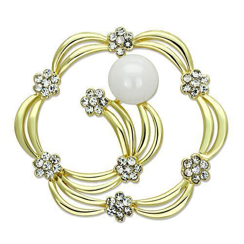 Alamode Flash Gold White Metal Brooches with Synthetic Pearl in White - Alamode