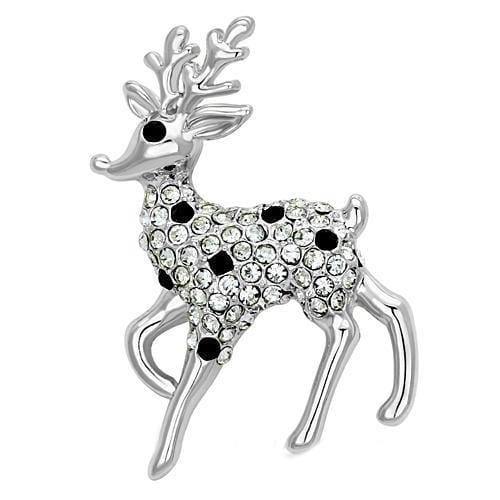 Alamode Imitation Rhodium White Metal Brooches with Top Grade Crystal in Jet - Alamode