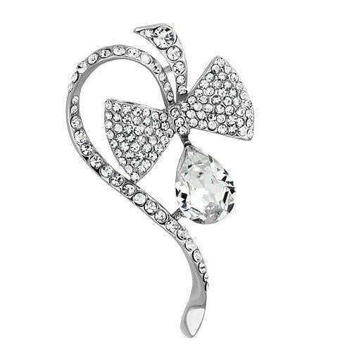 Alamode Imitation Rhodium White Metal Brooches with Synthetic Synthetic Glass in Clear - Alamode - Flyclothing LLC