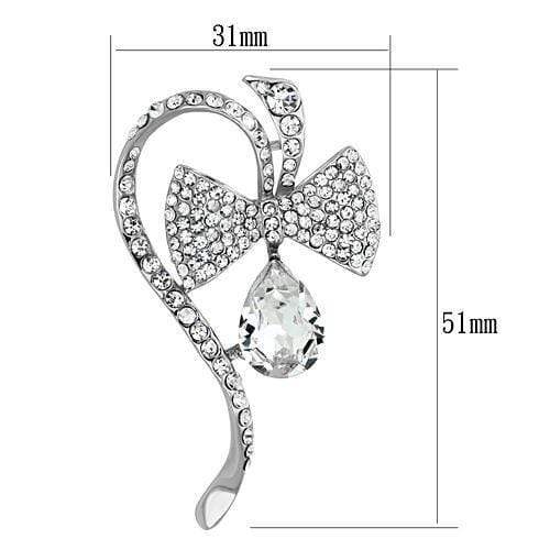 Alamode Imitation Rhodium White Metal Brooches with Synthetic Synthetic Glass in Clear - Alamode - Flyclothing LLC