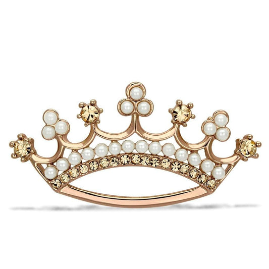Alamode Flash Rose Gold White Metal Brooches with Synthetic Pearl in White - Alamode