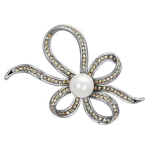 Alamode Imitation Rhodium White Metal Brooches with Synthetic Pearl in White - Alamode - Flyclothing LLC