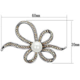 Alamode Imitation Rhodium White Metal Brooches with Synthetic Pearl in White - Alamode