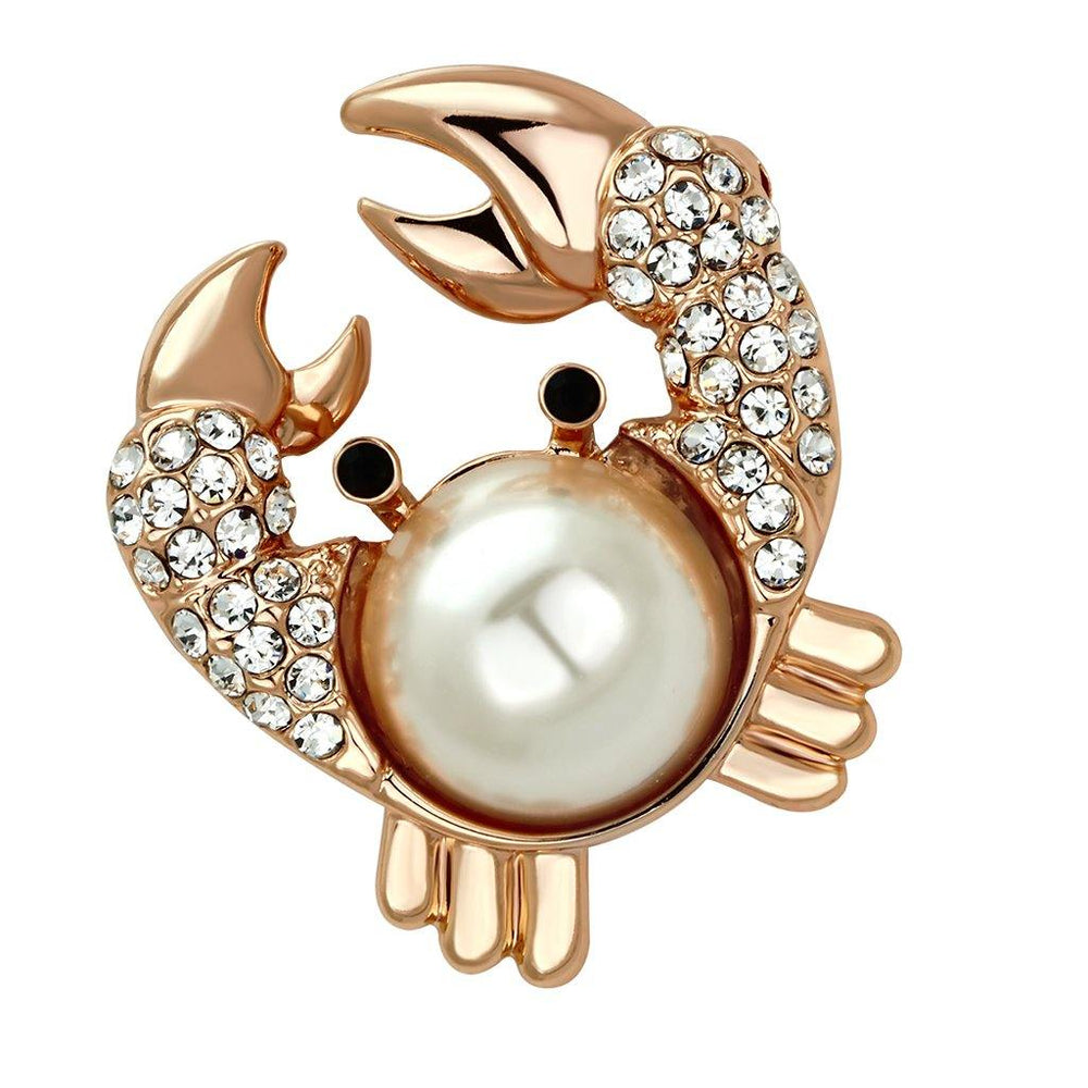 Alamode Flash Rose Gold White Metal Brooches with Synthetic Pearl in White - Alamode
