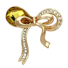 Alamode Flash Rose Gold White Metal Brooches with Synthetic Glass Bead in Topaz - Alamode