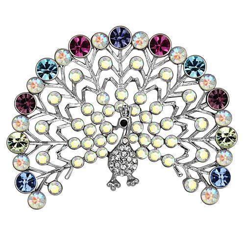 Alamode Imitation Rhodium White Metal Brooches with Top Grade Crystal in Multi Color - Alamode