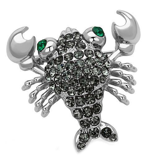 Alamode Imitation Rhodium White Metal Brooches with Top Grade Crystal in Emerald