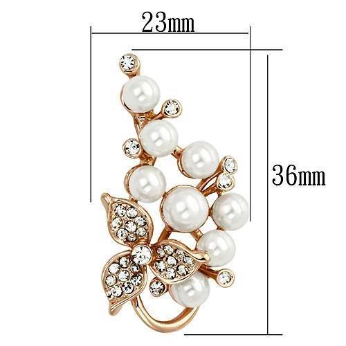 Alamode Flash Rose Gold White Metal Brooches with Synthetic Pearl in White - Alamode