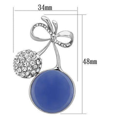 Alamode Imitation Rhodium White Metal Brooches with Synthetic Synthetic Stone in Capri Blue - Alamode