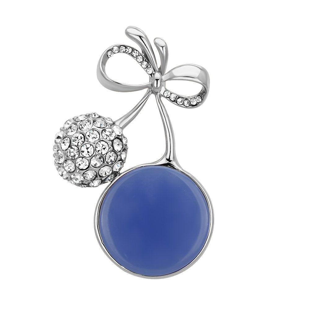Alamode Flash Rose Gold White Metal Brooches with Synthetic Synthetic Stone in Capri Blue - Alamode