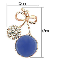 Alamode Flash Rose Gold White Metal Brooches with Synthetic Synthetic Stone in Capri Blue - Alamode