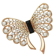Alamode Flash Rose Gold White Metal Brooches with Synthetic Pearl in Jet