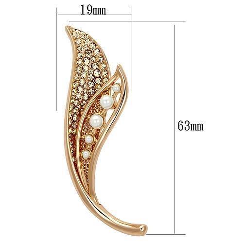Alamode Flash Rose Gold White Metal Brooches with Synthetic Pearl in White - Alamode