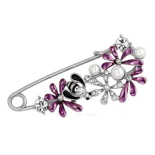 Alamode Imitation Rhodium White Metal Brooches with Synthetic Pearl in White - Alamode - Flyclothing LLC