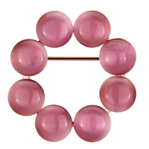 Alamode Flash Rose Gold White Metal Brooches with Synthetic Cat Eye in Rose