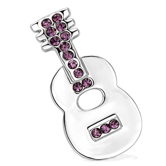 Alamode Imitation Rhodium White Metal Brooches with Top Grade Crystal in Light Amethyst