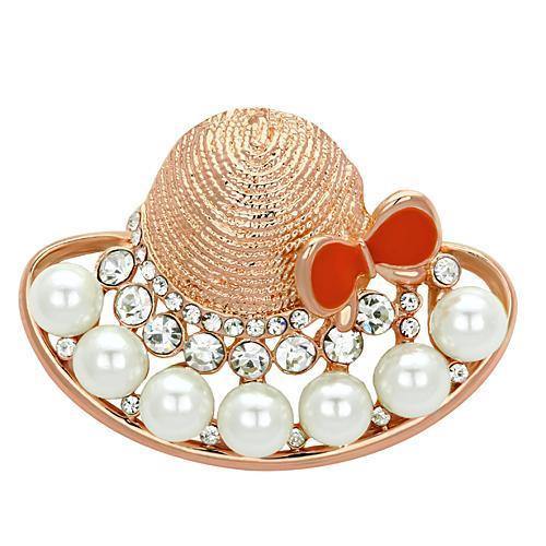 Alamode Flash Rose Gold White Metal Brooches with Synthetic Pearl in White - Alamode