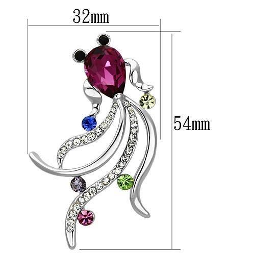 Alamode Imitation Rhodium White Metal Brooches with Synthetic Glass Bead in Fuchsia