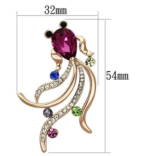 Alamode Flash Rose Gold White Metal Brooches with Synthetic Glass Bead in Fuchsia