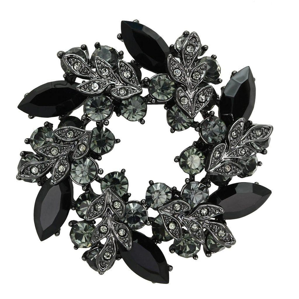 Alamode Ruthenium White Metal Brooches with Top Grade Crystal in Jet - Alamode