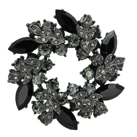 Alamode Ruthenium White Metal Brooches with Top Grade Crystal in Jet - Alamode