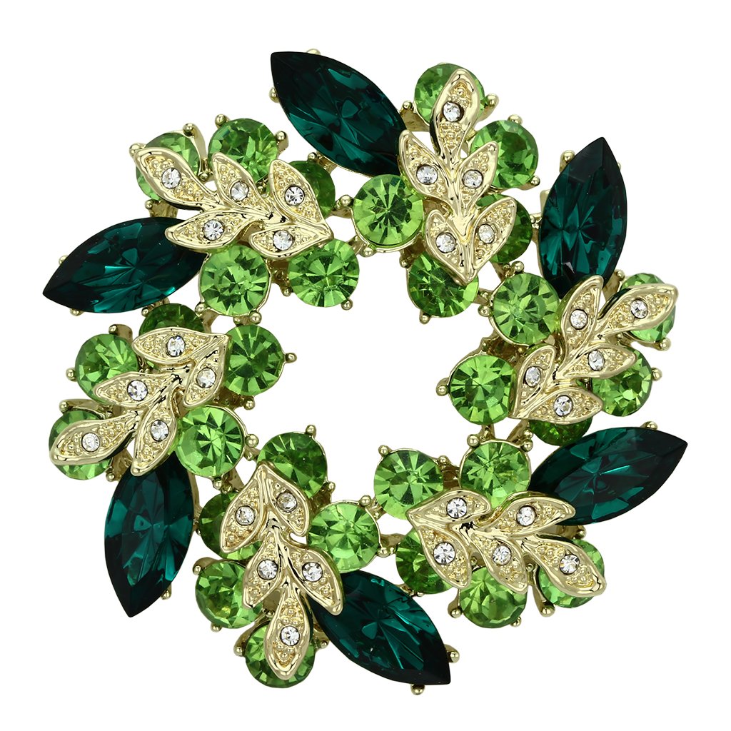 Alamode Flash Gold White Metal Brooches with Top Grade Crystal in Emerald