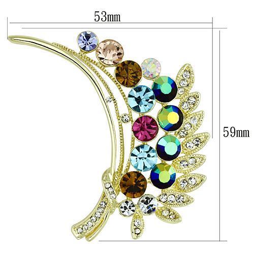 Alamode Flash Gold White Metal Brooches with Top Grade Crystal in Multi Color
