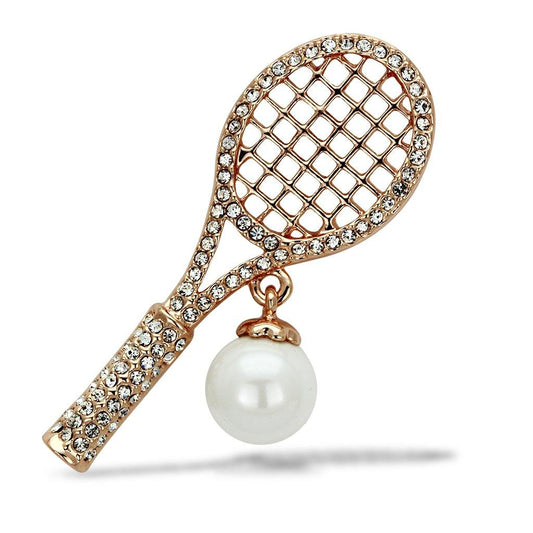 Alamode Flash Rose Gold White Metal Brooches with Synthetic Pearl in White - Alamode