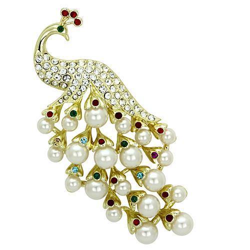 Alamode Flash Gold White Metal Brooches with Synthetic Pearl in White - Alamode