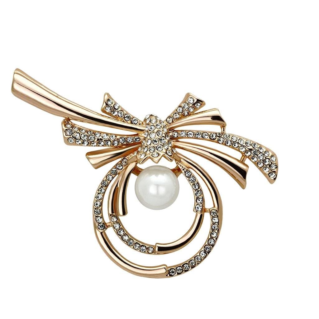 Alamode Flash Rose Gold White Metal Brooches with Synthetic Pearl in White - Alamode