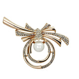 Alamode Flash Rose Gold White Metal Brooches with Synthetic Pearl in White - Alamode