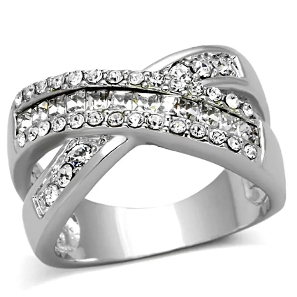 Alamode Rhodium Brass Ring with Top Grade Crystal in Clear - Alamode - Flyclothing LLC
