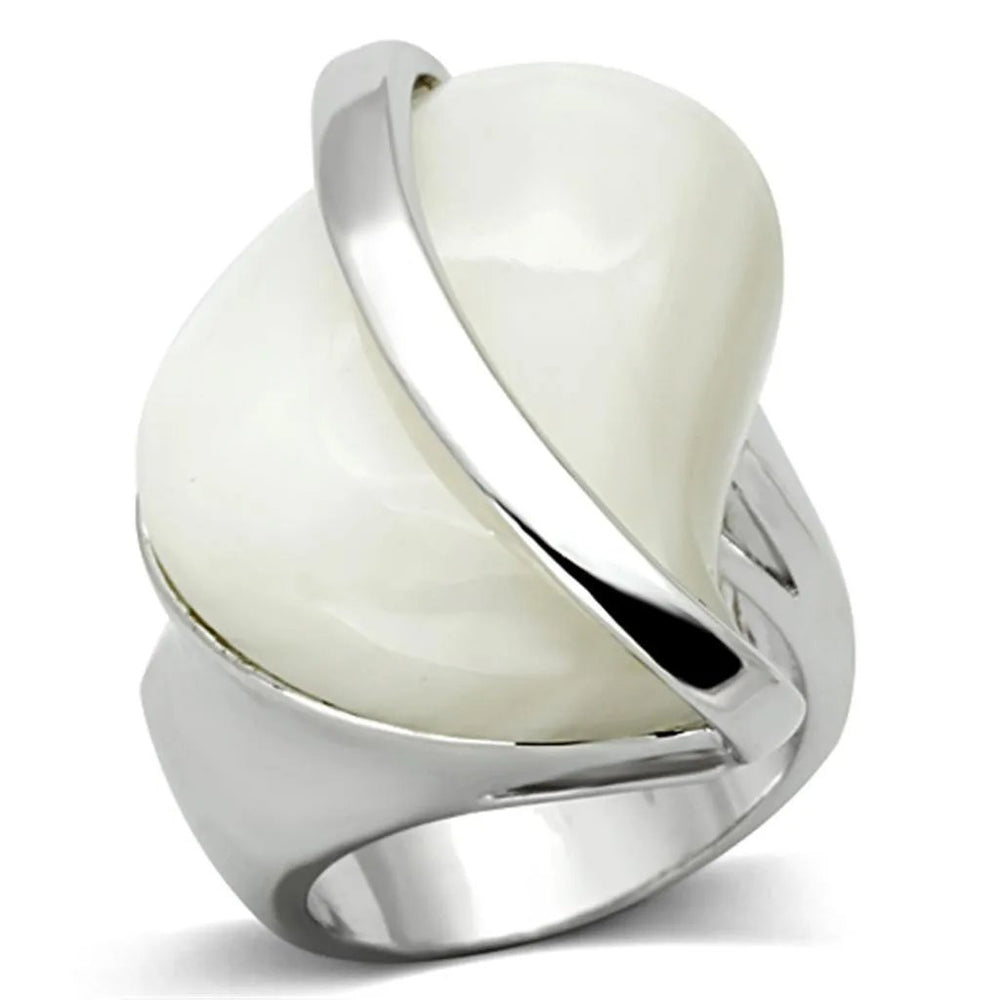 Alamode Rhodium Brass Ring with Synthetic Synthetic Stone in White - Alamode