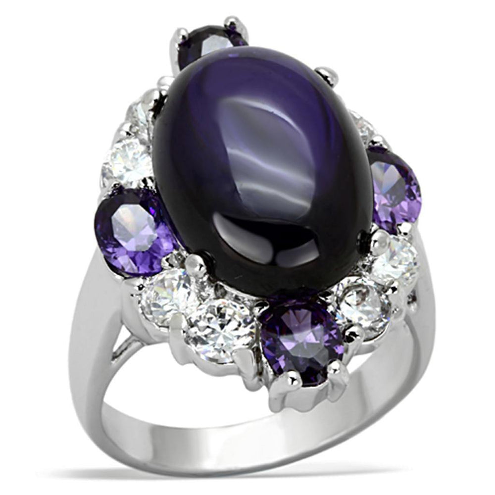 Alamode Rhodium Brass Ring with AAA Grade CZ in Fuchsia - Alamode