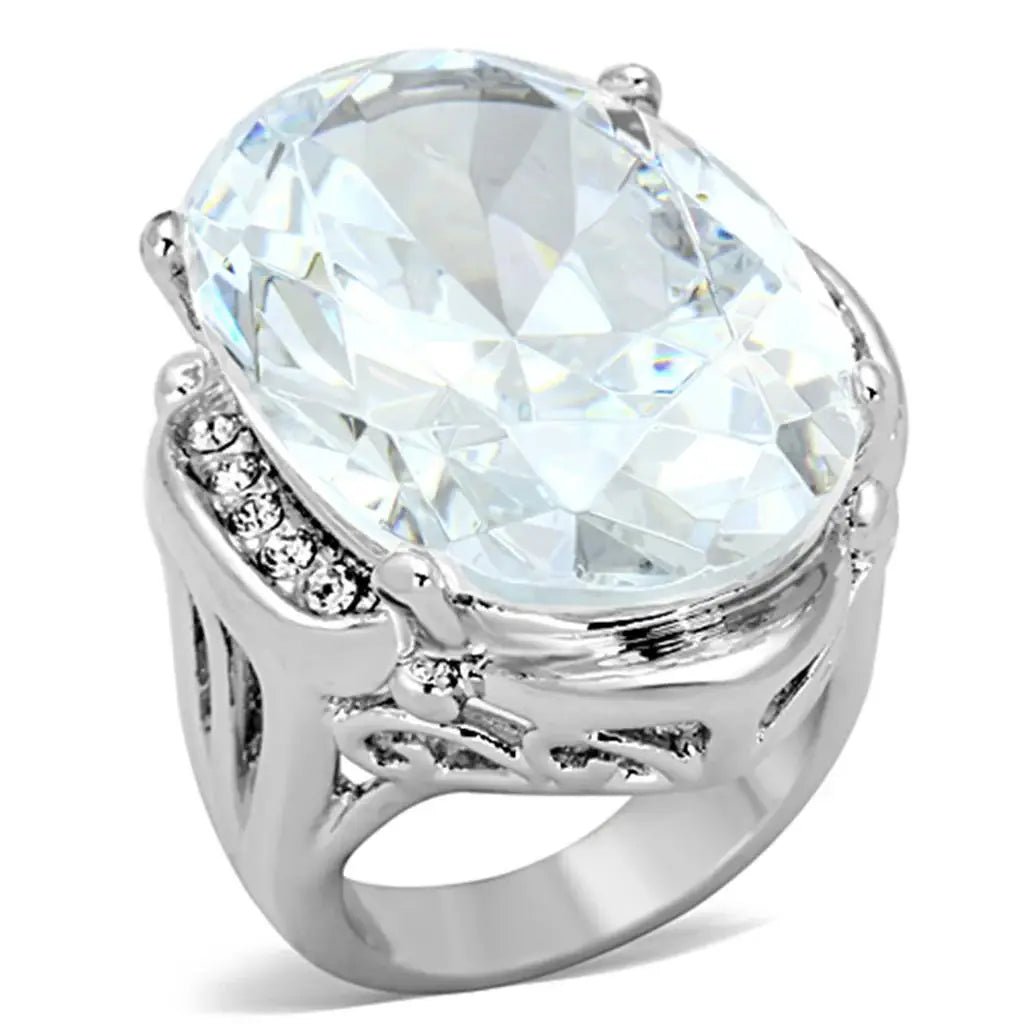 Alamode Rhodium Brass Ring with AAA Grade CZ in Clear - Alamode - Flyclothing LLC