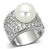 Alamode Rhodium Brass Ring with Synthetic Pearl in White - Alamode