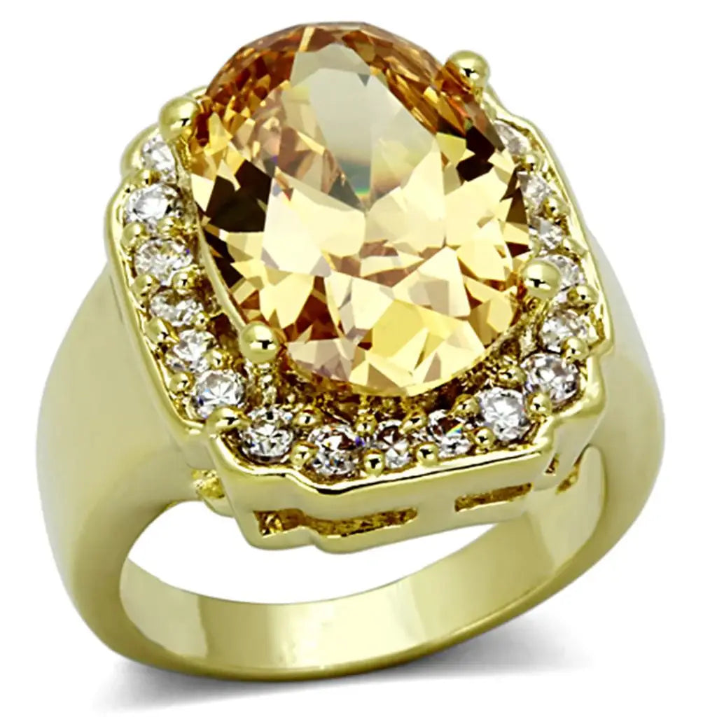Alamode Gold Brass Ring with AAA Grade CZ in Topaz - Alamode - Flyclothing LLC