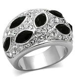 Alamode Rhodium Brass Ring with Synthetic Cat Eye in Jet - Alamode - Flyclothing LLC